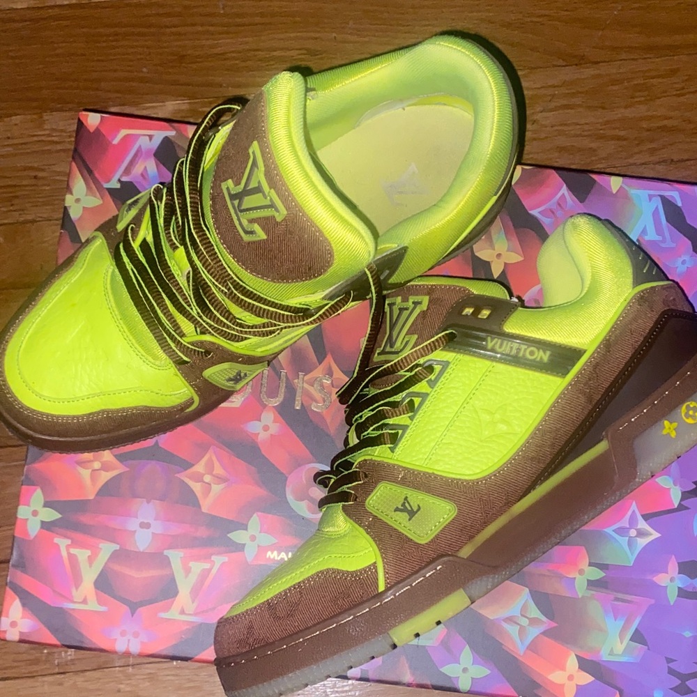Louis Vuitton Men's Vibrant Green and Brown Sneakers